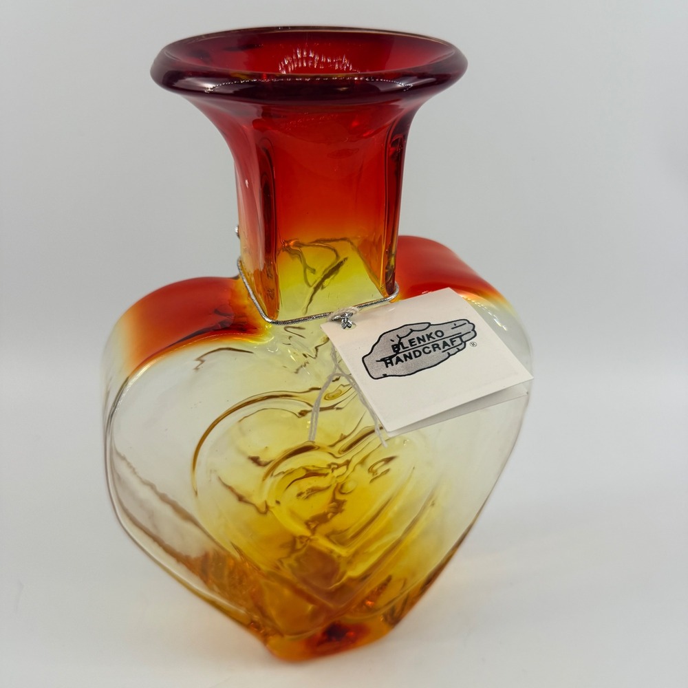 Blenko 3515 Heart Vase Tangerine Art Glass Signed Dated 2016 - Picture 11 of 13